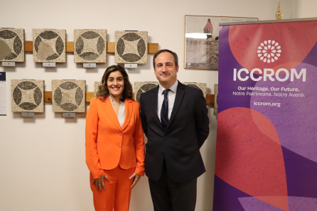 On 17 May, the Director-General of ICCROM, Aruna Francesca Maria Gujral, and ICCROM staff had the pleasure of meeting with Guillermo Escribano Manzano, Director General of Spanish in the World, Ministry of Foreign Affairs, EU and Cooperation; Pablo Rupérez Pascualena, Advisor to the Directorate General for Spanish in the World; and  Moisés Morera Martín, Alternate Permanent Representative of Spain to the UN Agencies in Rome.